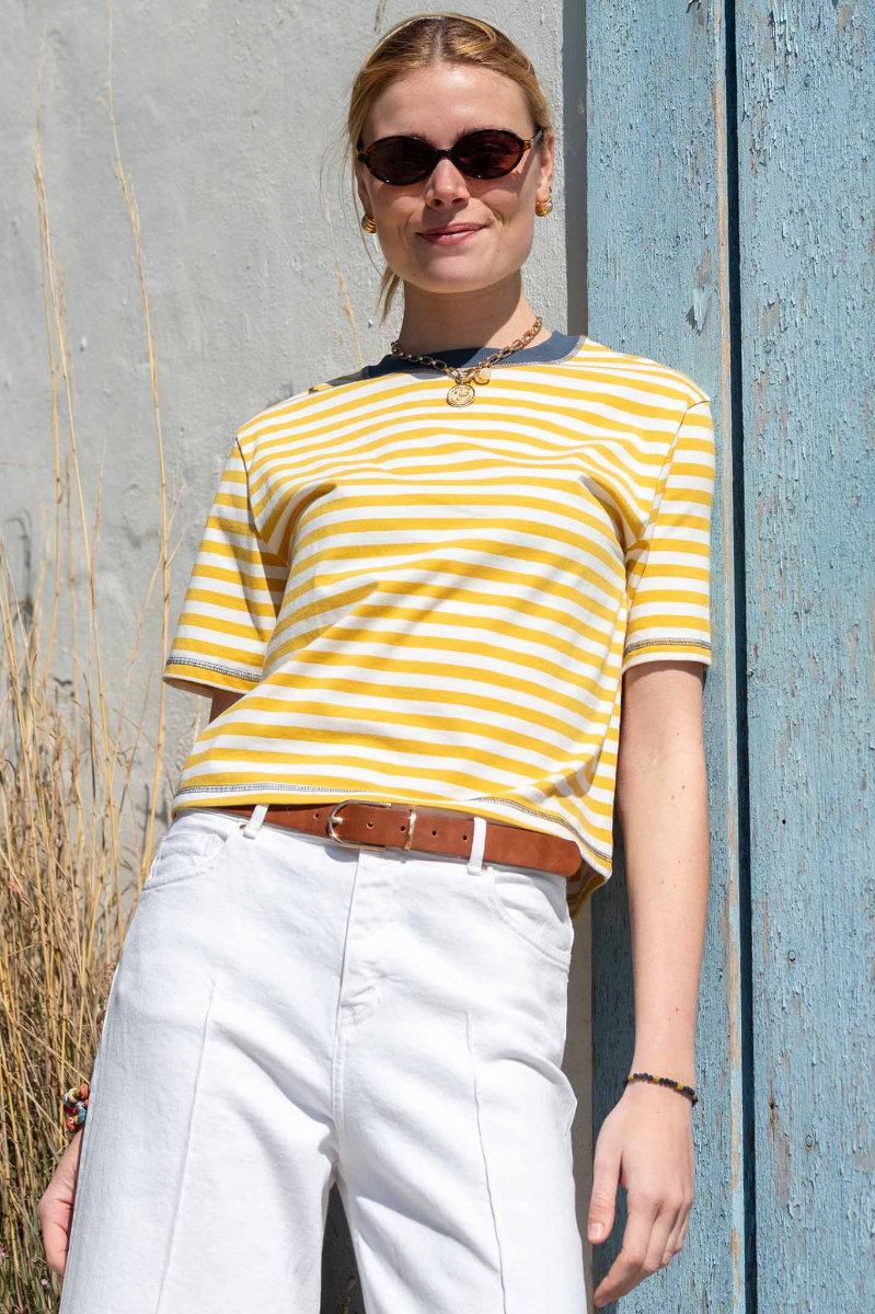 Deauville Ringer Tee - Golden Rod & Indigo