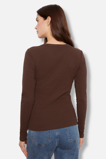 Rib Long Sleeve Tee - Coffee