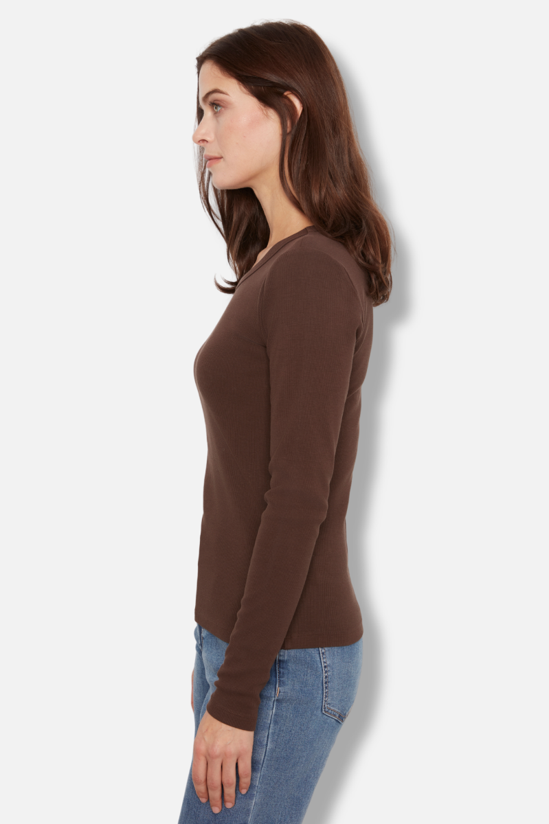 Rib Long Sleeve Tee - Coffee