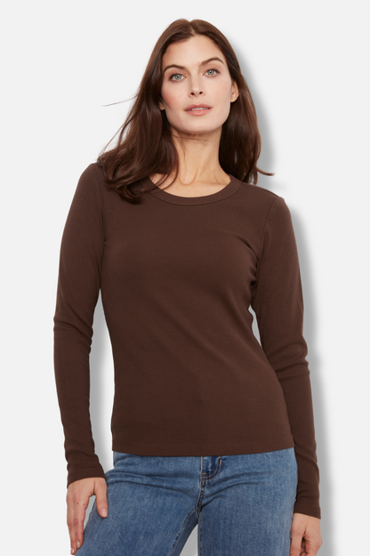 Rib Long Sleeve Tee - Coffee