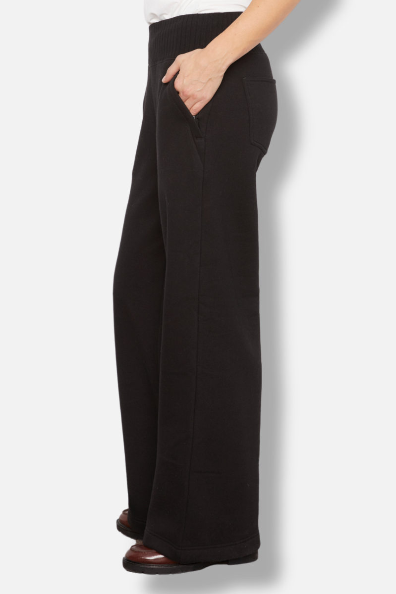 Wide Leg French Terry Pant - Black