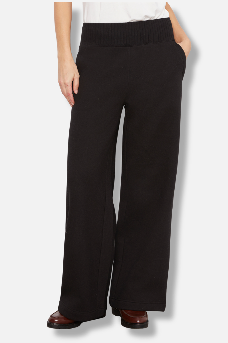 Wide Leg French Terry Pant - Black