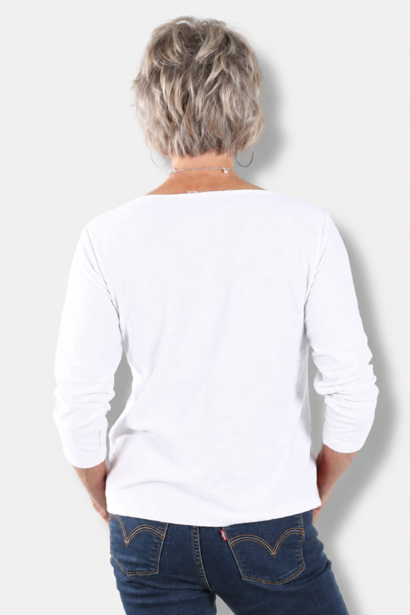 3/4 Sleeve Boatneck Tee - White