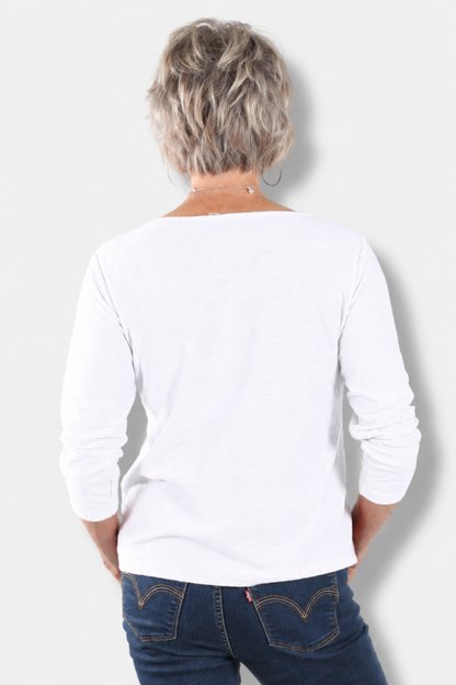3/4 Sleeve Boatneck Tee - White