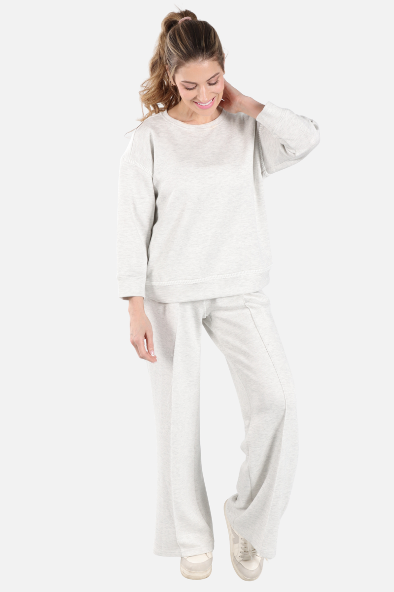 Soft Scuba Blanket Stitch Top - Light Grey