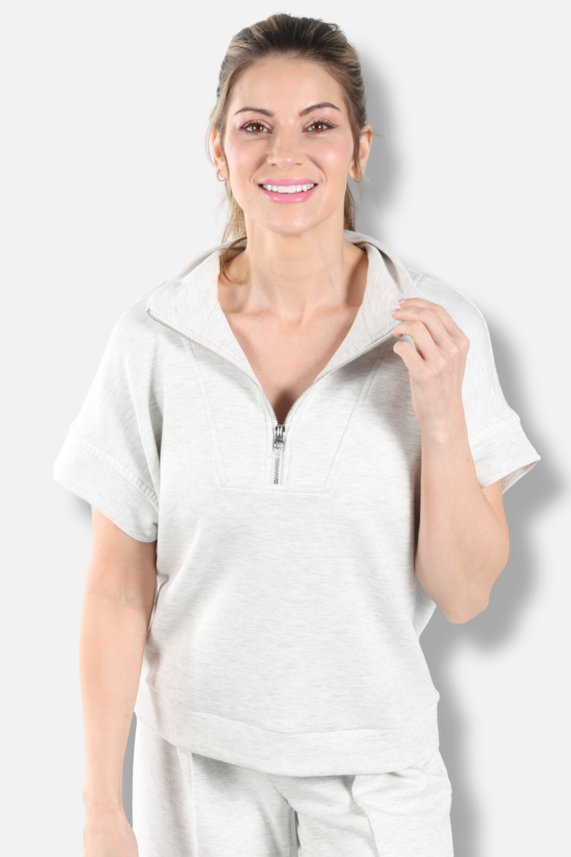 Soft Scuba Half-Zip Top - Light Grey