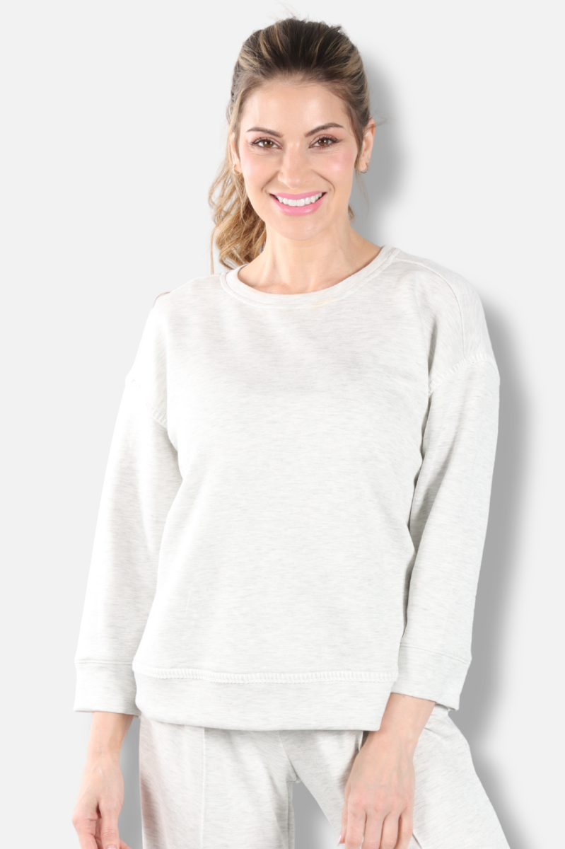 Soft Scuba Blanket Stitch Top - Light Grey