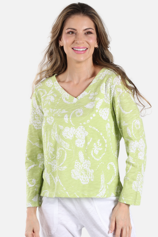 Boxy V-Neck - Kiwi Vintage Scroll
