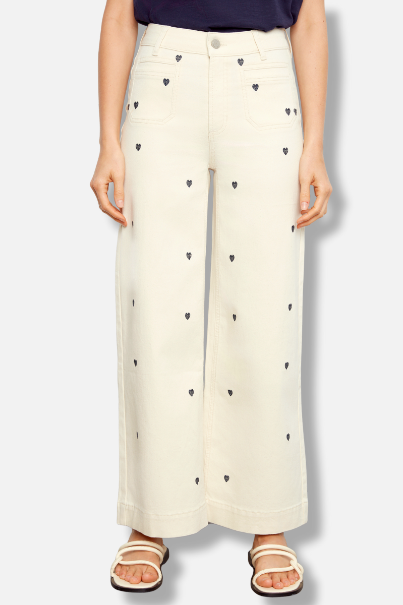 Embroidered Patch Pocket Pant - Natural