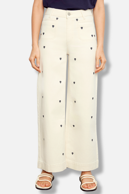 Embroidered Patch Pocket Pant - Natural