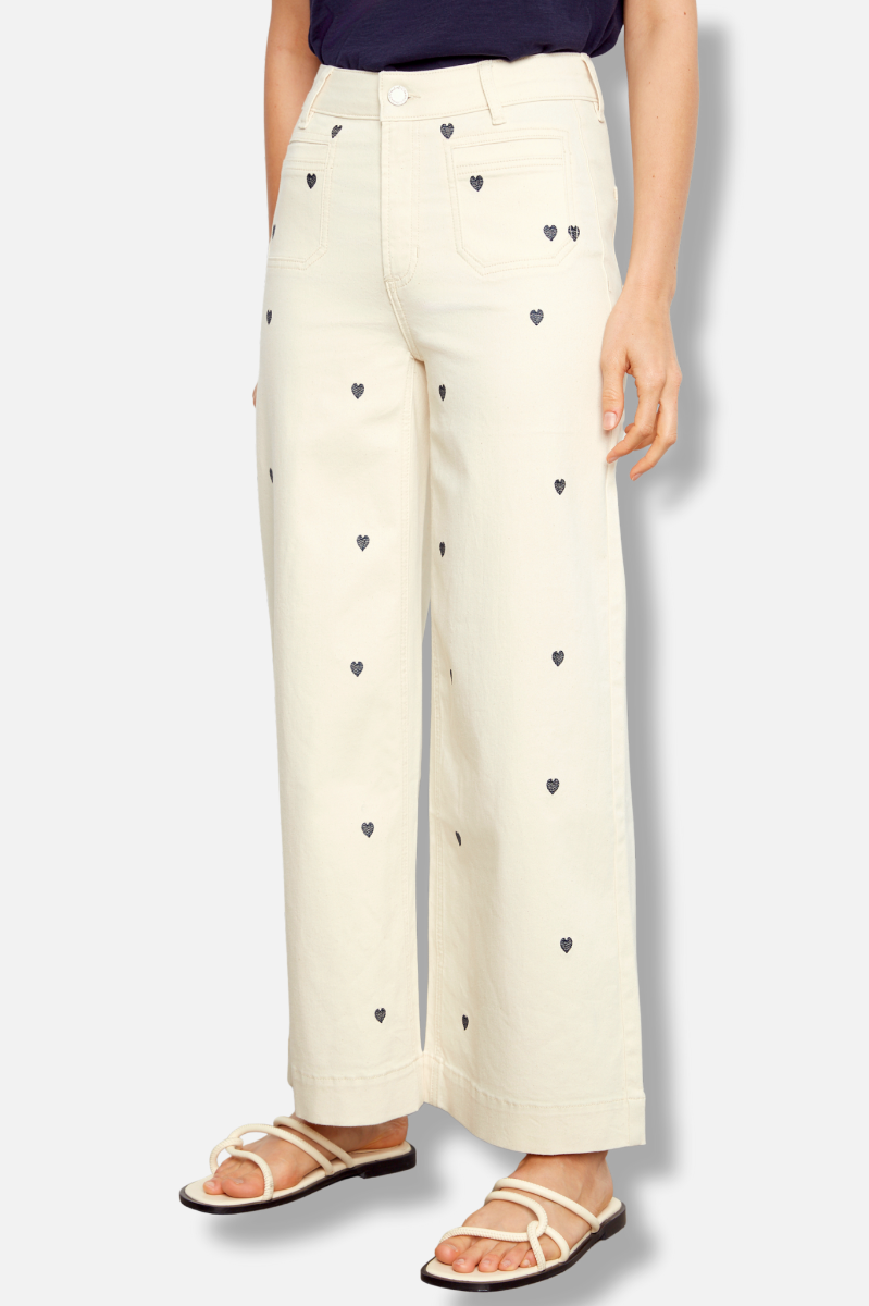 Embroidered Patch Pocket Pant - Natural