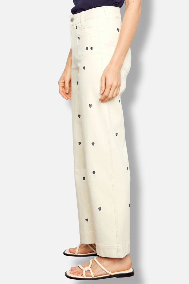 Embroidered Patch Pocket Pant - Natural