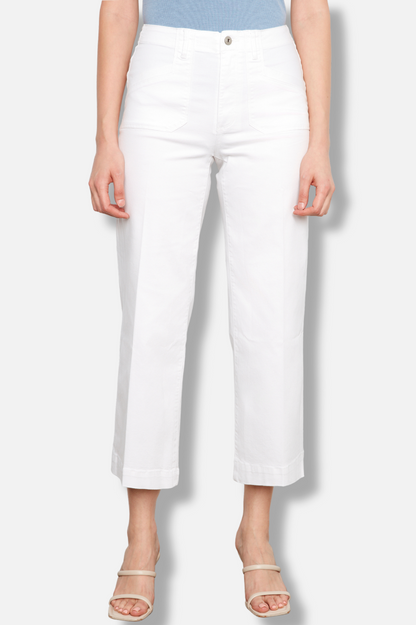 Wide Leg Stretch Twill Pant - White