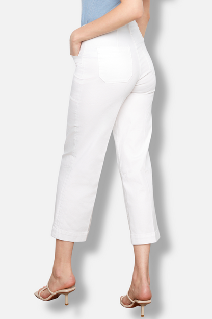 Wide Leg Stretch Twill Pant - White