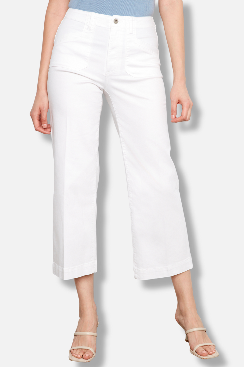 Wide Leg Stretch Twill Pant - White
