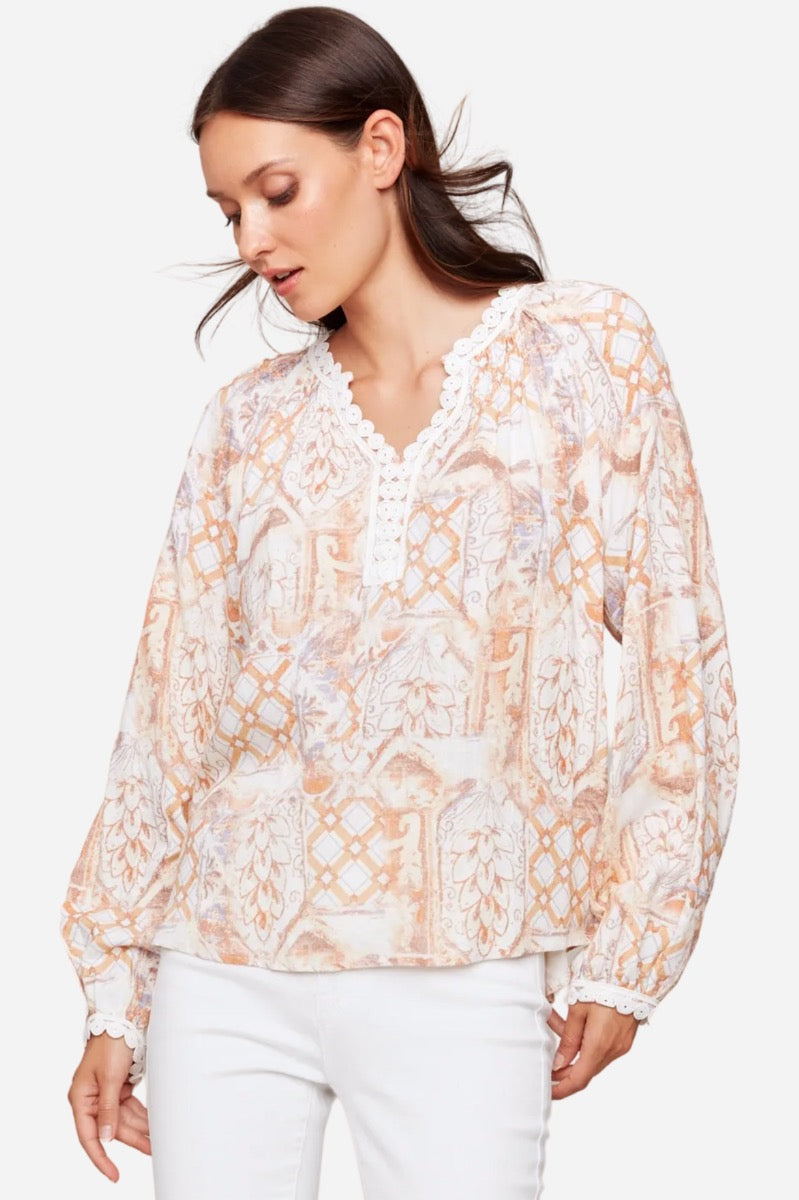 Lace Trim Blouse - Papaya