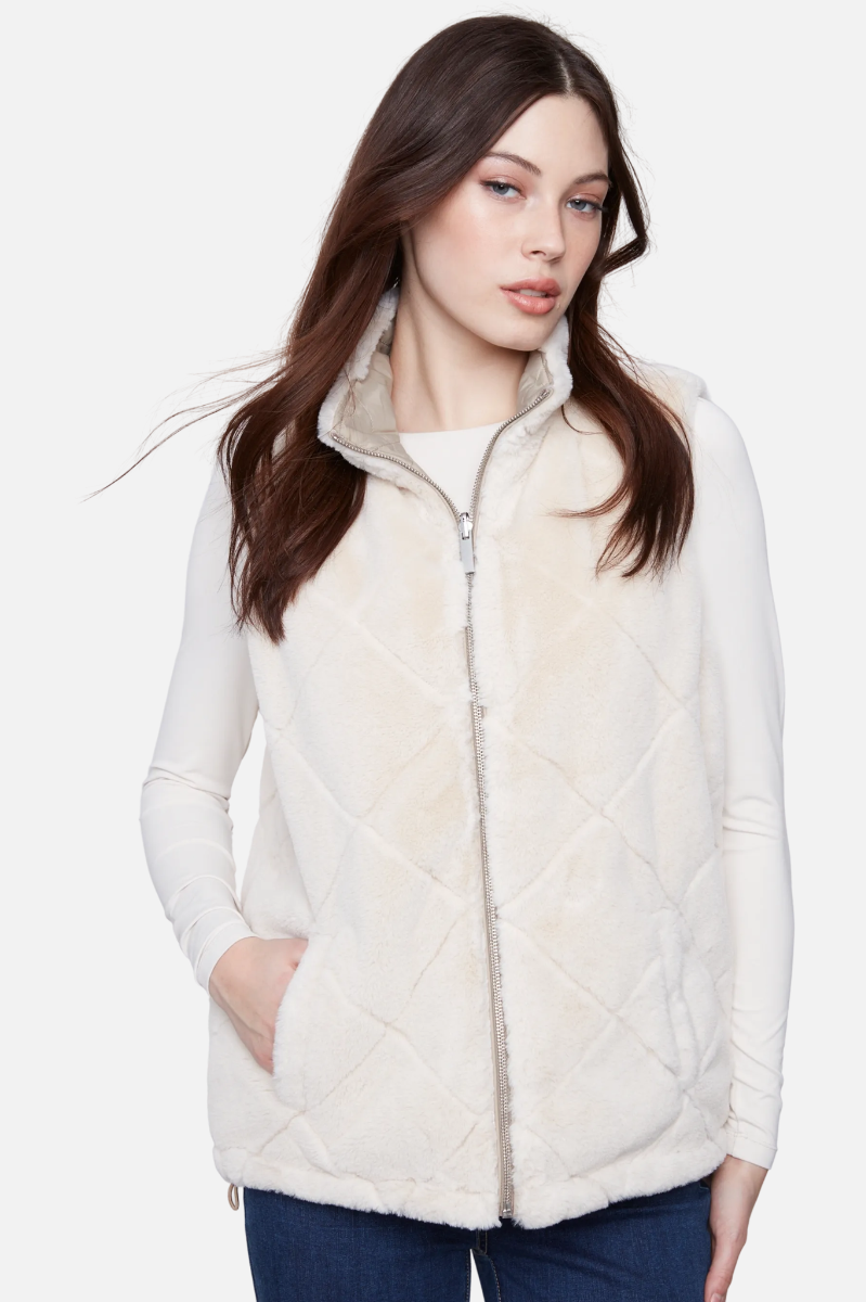 Reversible Faux Fur Vest - Greige