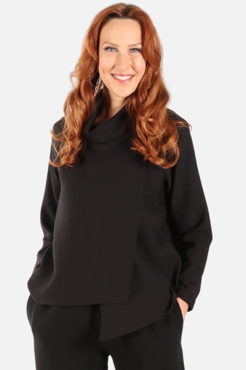 Cowl Neck Top Plus - Black