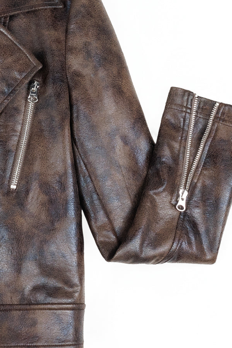 Distressed Moto Jacket - Brown Vegan Leather
