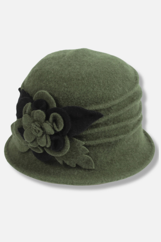 Camellia Wool Cloche Hat - Olive