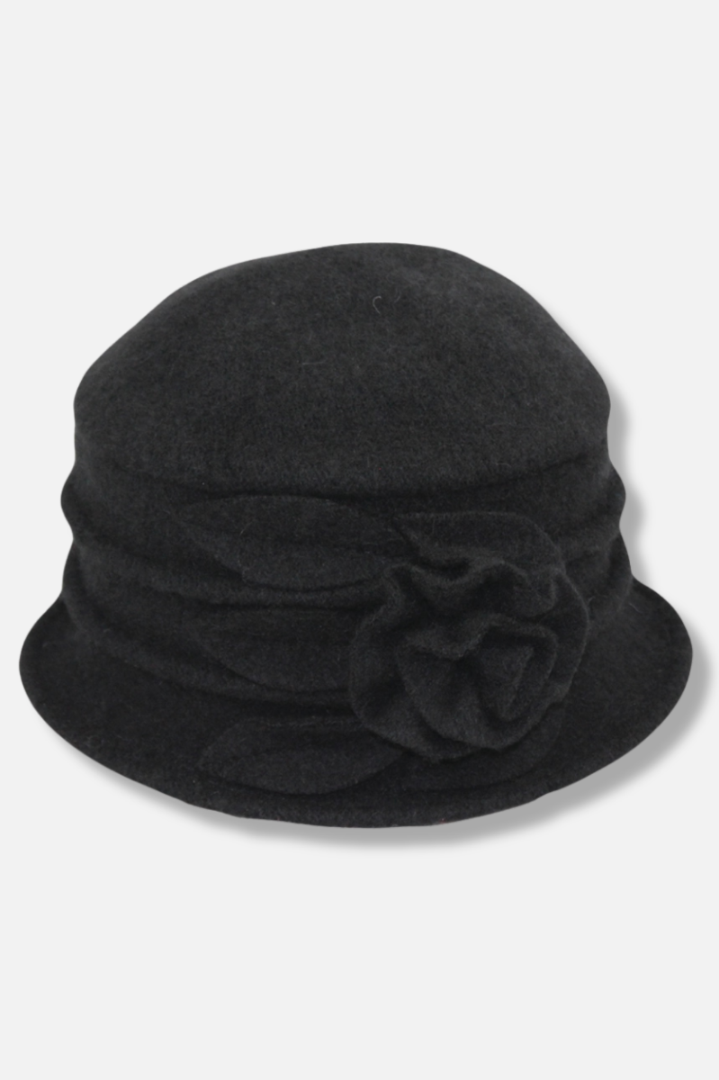 Rose Petal Wool Cloche Hat - Black 