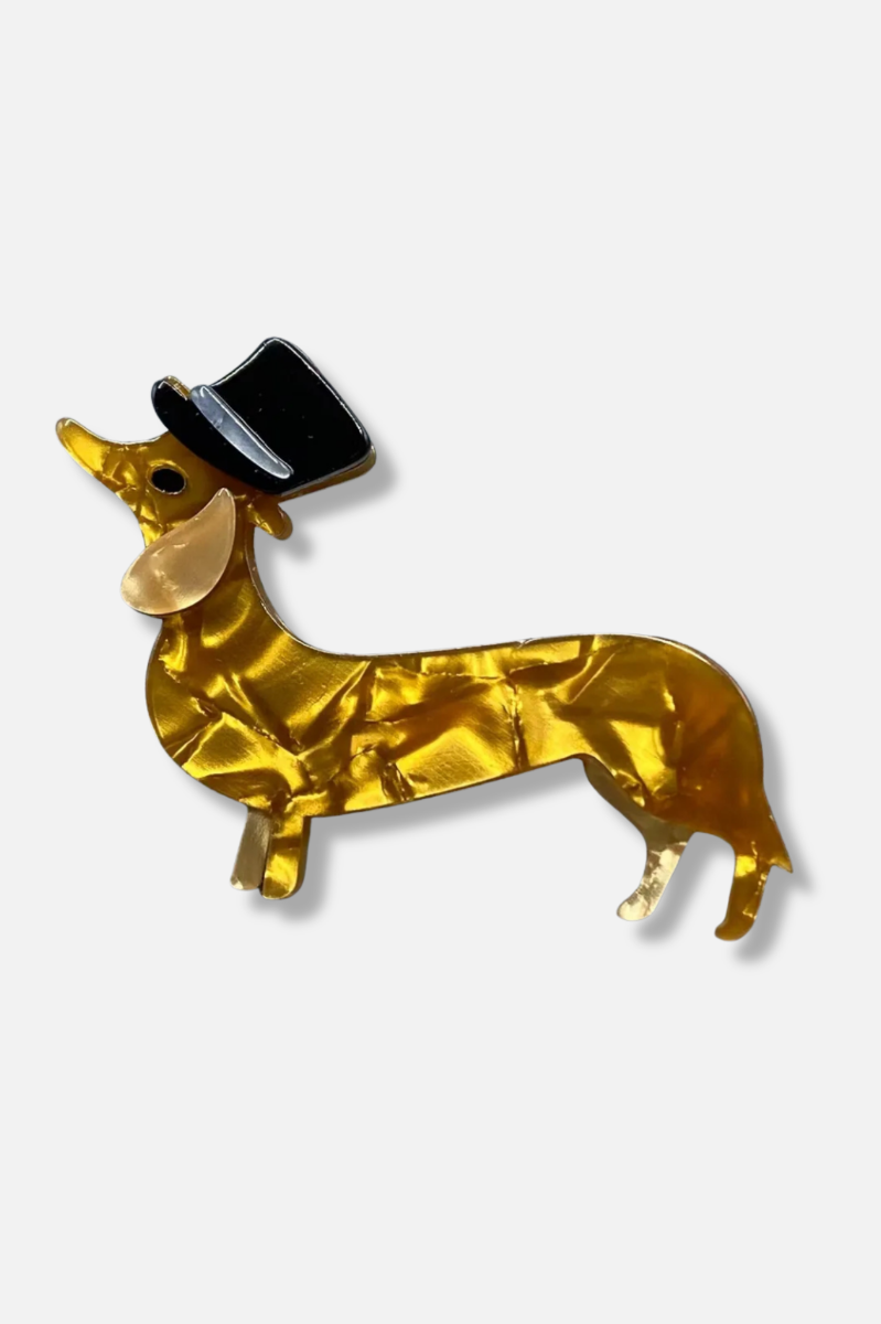 Dachshund with Topper Hat Brooch - Brown 