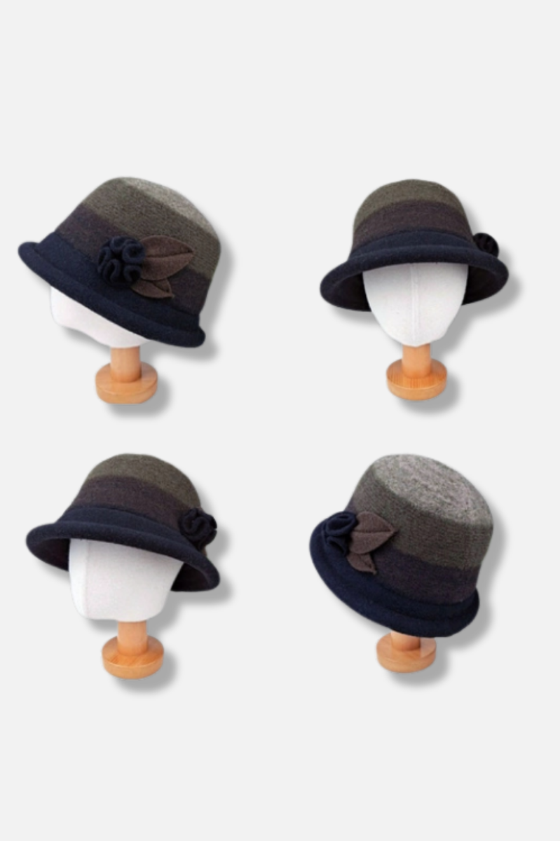 Stripe Cloche Hat - Black