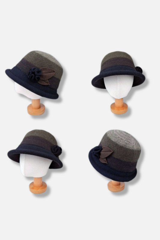Stripe Cloche Hat - Black
