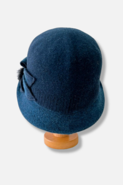  Wool Flower Cloche Hat - Teal 