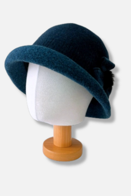  Wool Flower Cloche Hat - Teal 