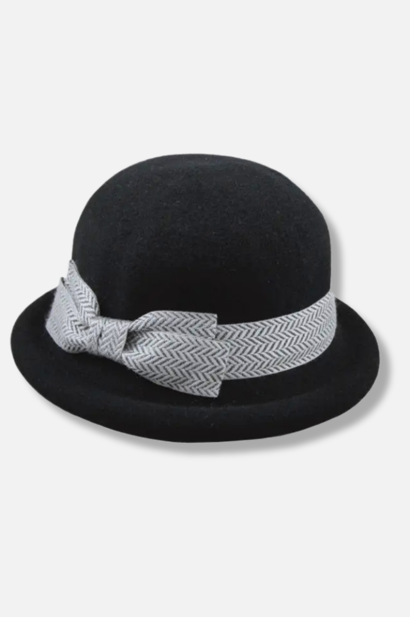 Boiled Wool Cloche Hat - Black 