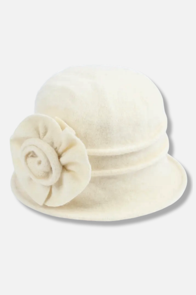 Rosette Wool Cloche Cap - Cream 