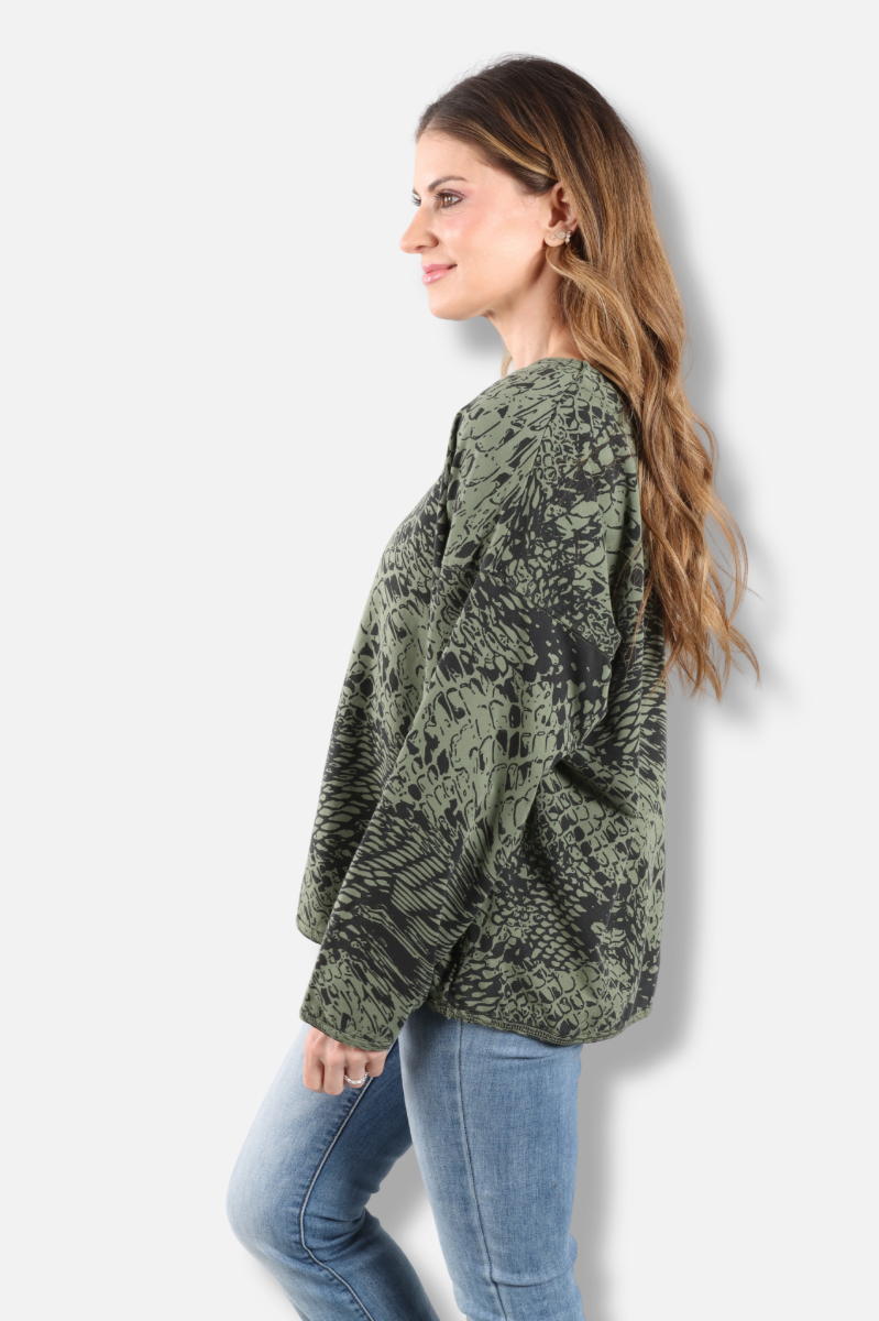 Stretch Terry Sweatshirt - Jungle Pebbles Print