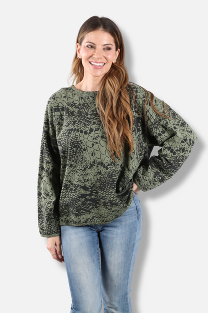 Stretch Terry Sweatshirt - Jungle Pebbles Print