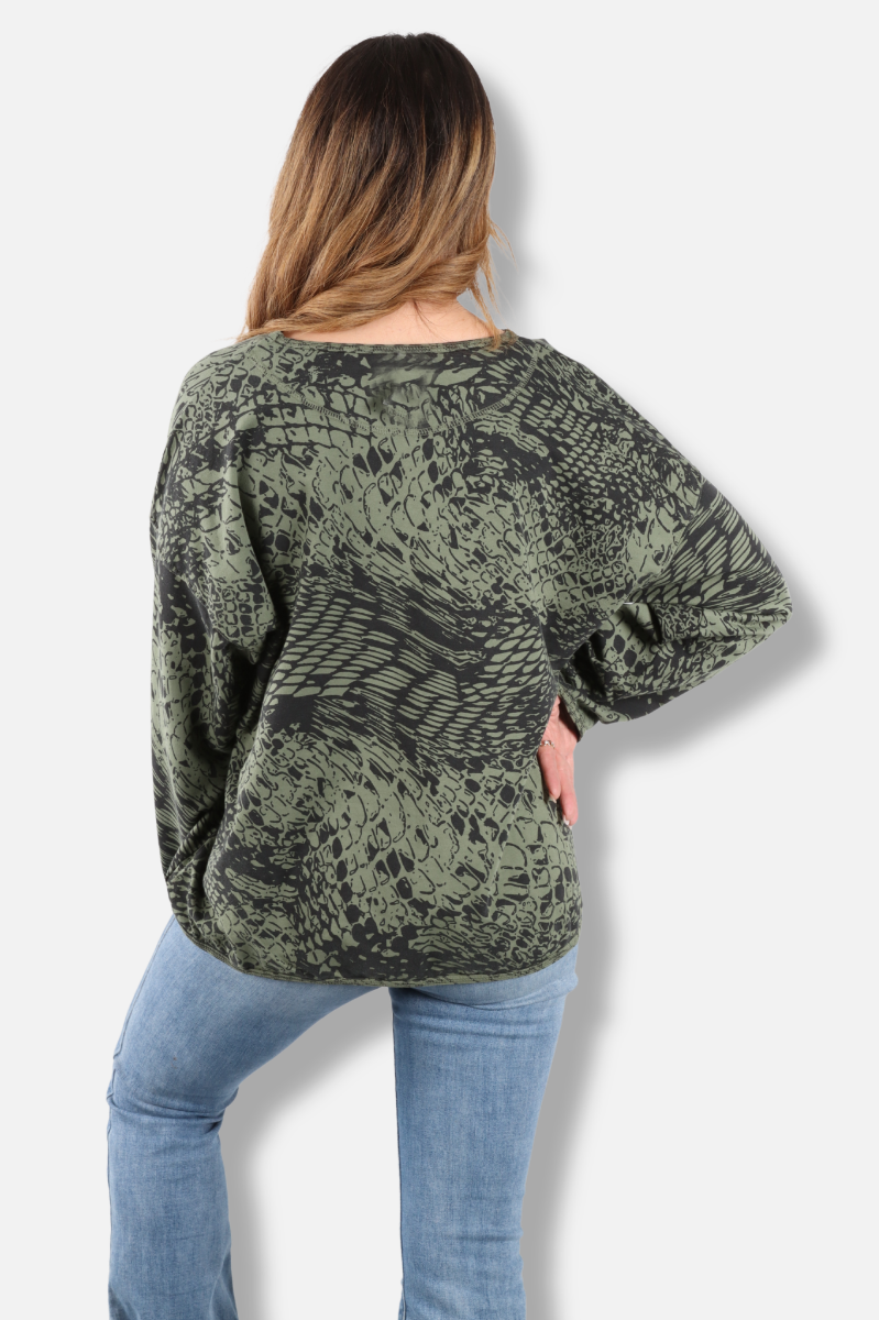 Stretch Terry Sweatshirt - Jungle Pebbles Print