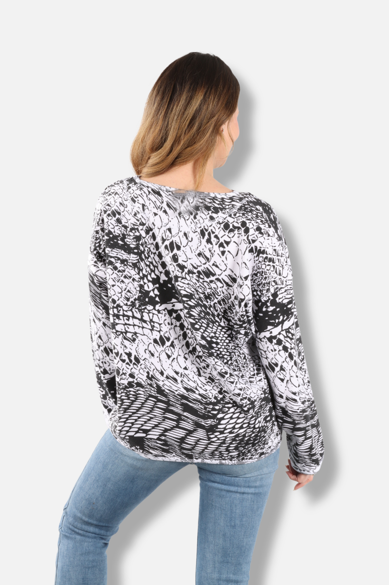 Stretch Terry Sweatshirt - White Pebbles Print