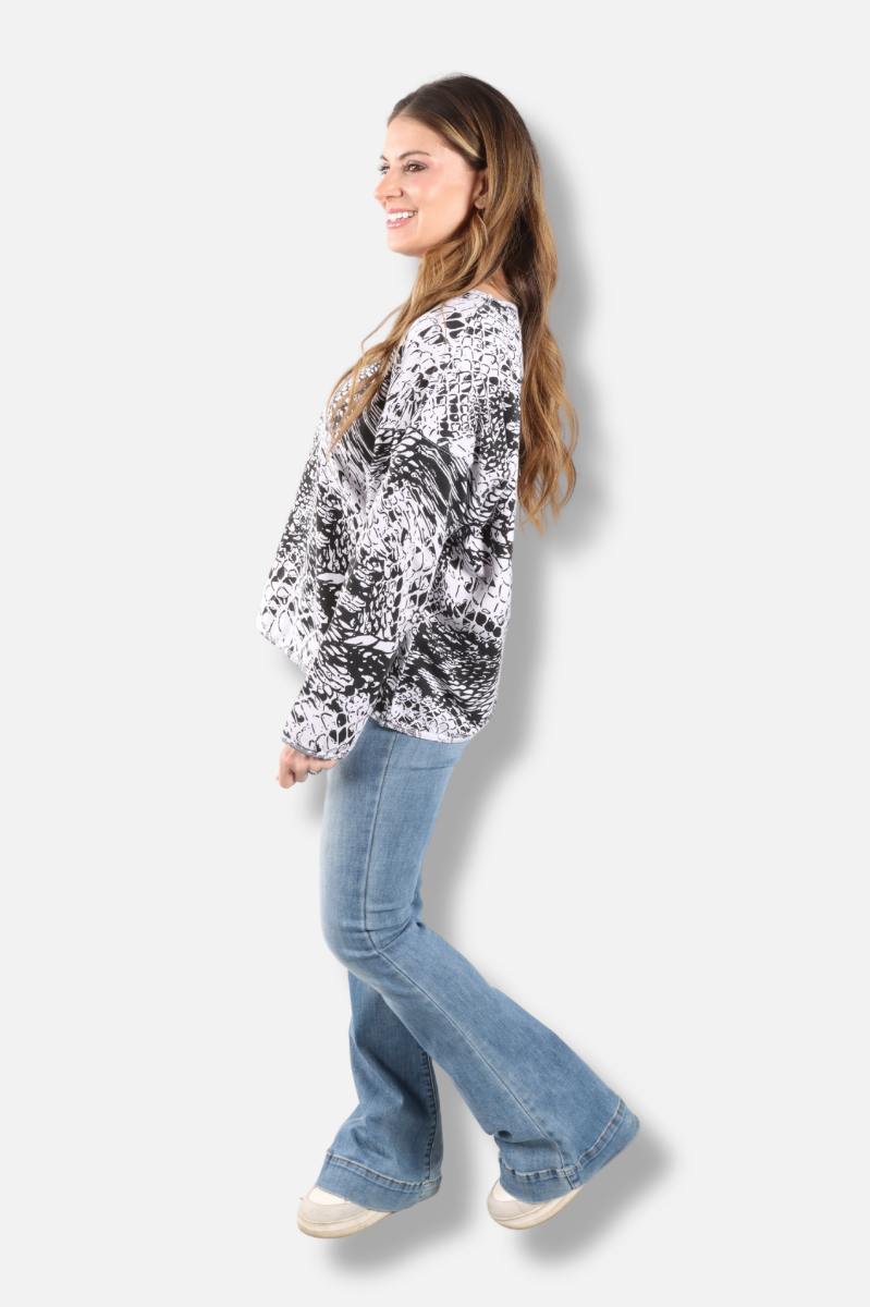 Stretch Terry Sweatshirt - White Pebbles Print