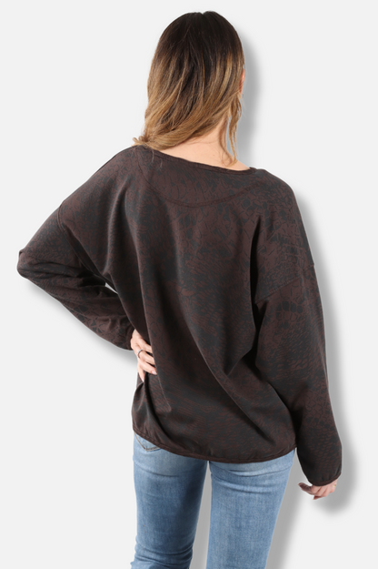 Stretch Terry Sweatshirt - Dark Chocolate Pebbles Print