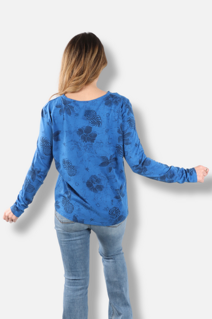 Long Sleeve Crew - Bay New Indigo Print