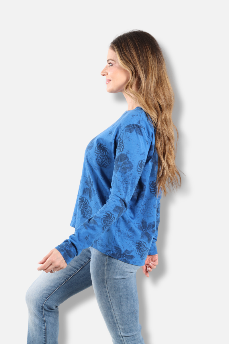 Long Sleeve Crew - Bay New Indigo Print