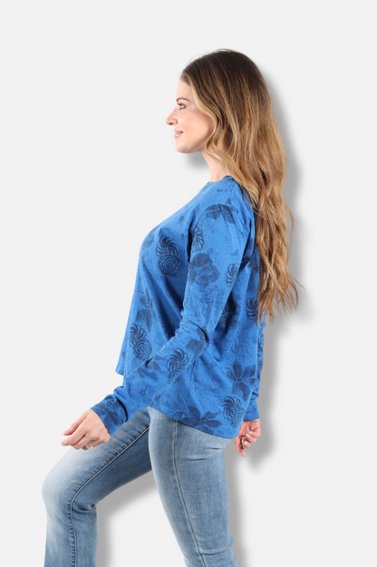 Long Sleeve Crew - Bay New Indigo Print