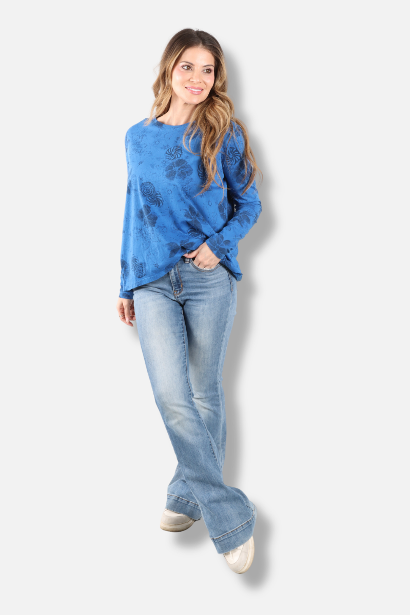 Long Sleeve Crew - Bay New Indigo Print