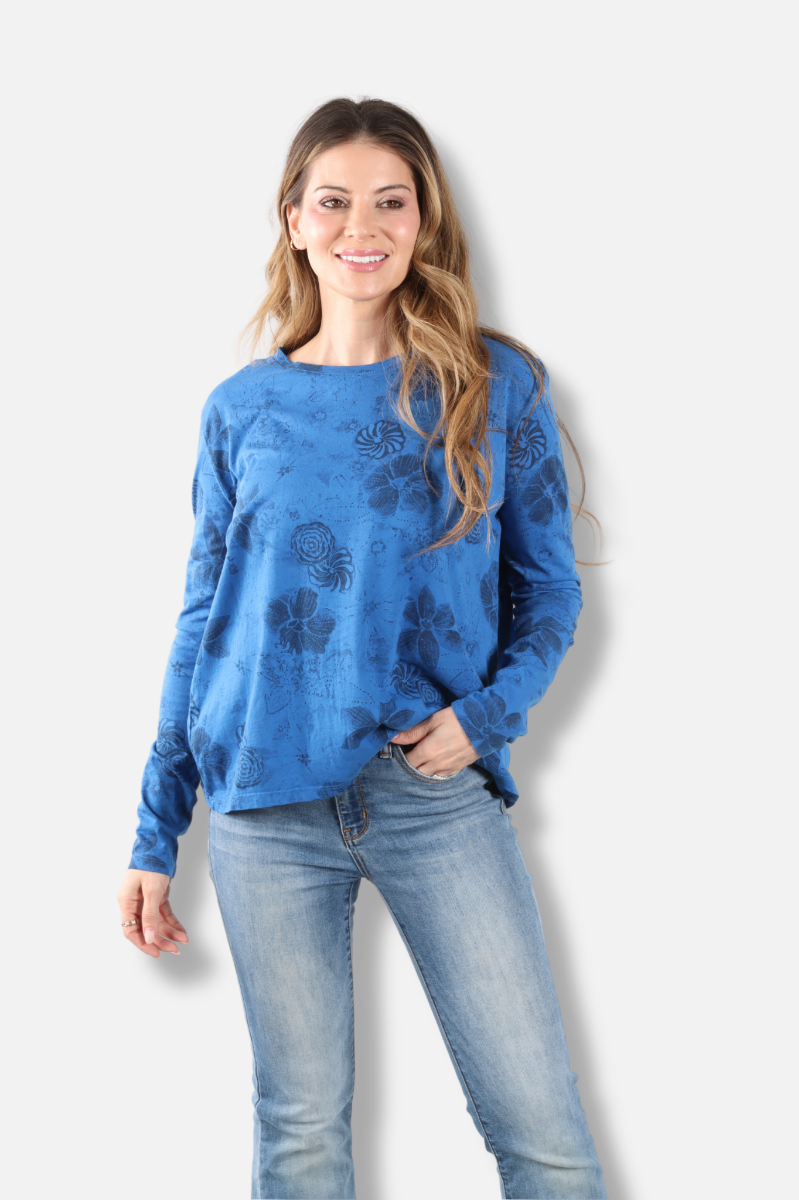 Long Sleeve Crew - Bay New Indigo Print