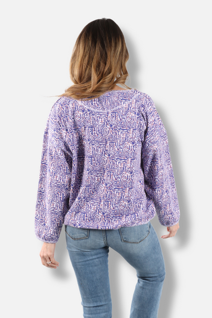 Stretch Terry Sweatshirt - White Odyssey Print