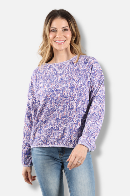 Stretch Terry Sweatshirt - White Odyssey Print