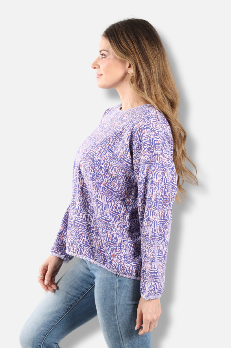 Stretch Terry Sweatshirt - White Odyssey Print