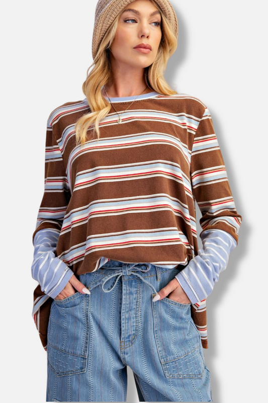Stripe Boxy Top - Brown 