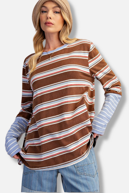 Stripe Boxy Top - Brown 