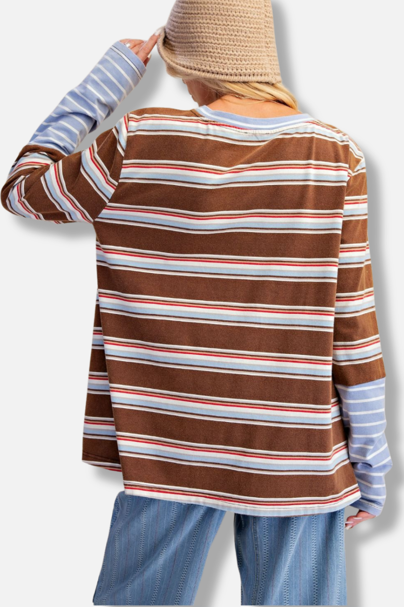 Stripe Boxy Top - Brown 