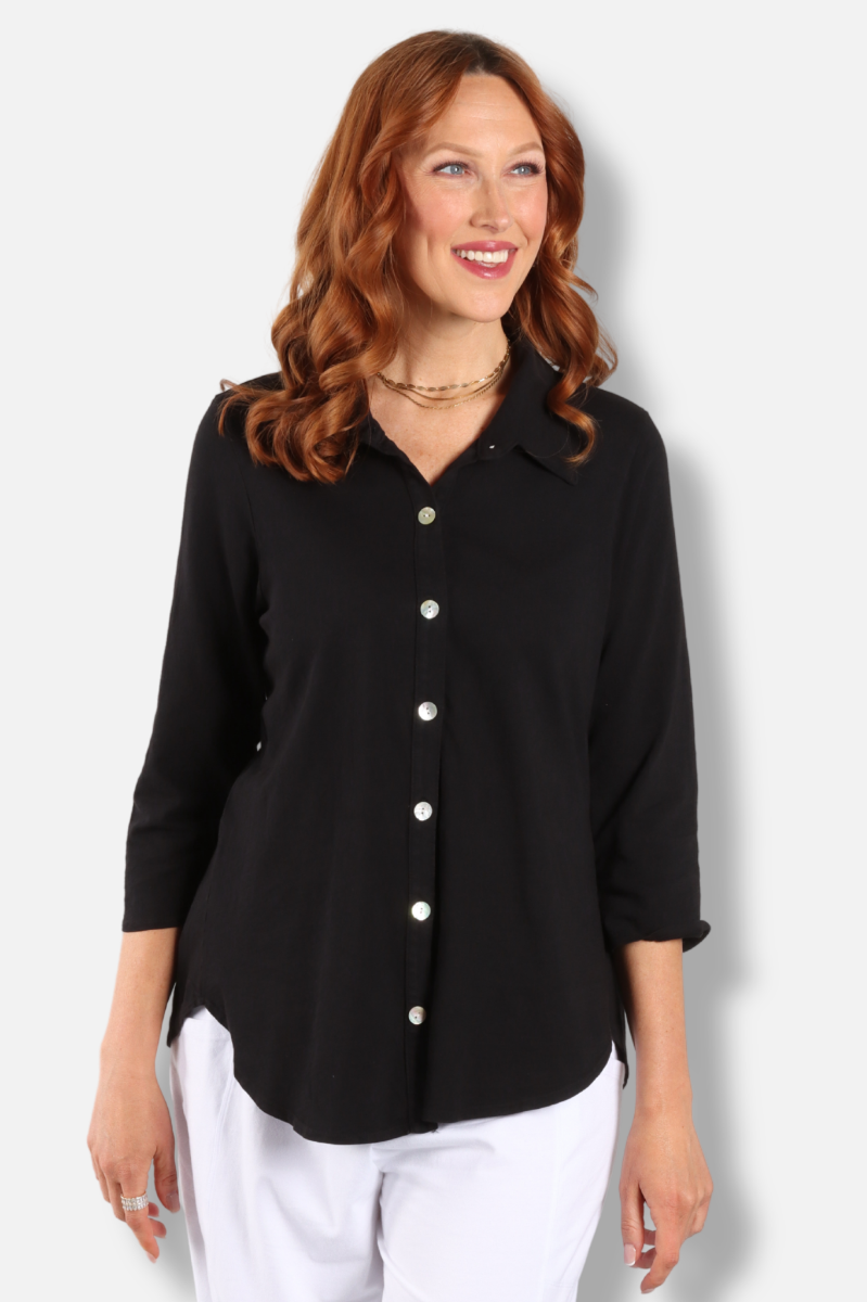 Button Down Scallop Shirt - Black